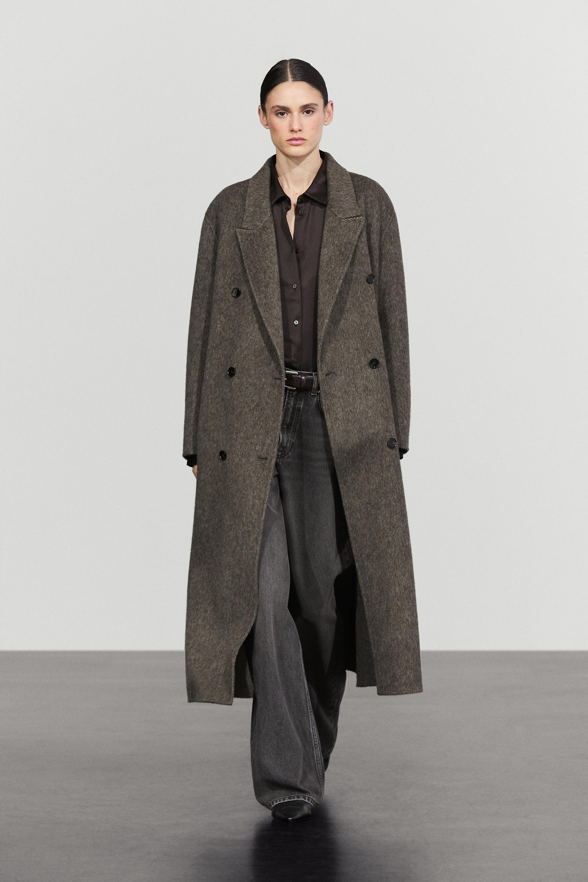 Long double-breasted wool blend coat - Dark khaki | ZARA United States