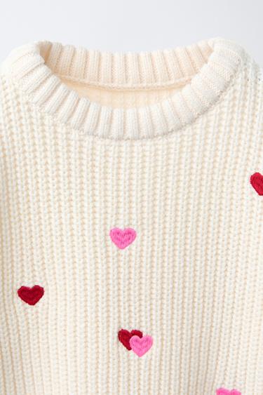 KNIT JUMPER WITH EMBROIDERED HEARTS - Ecru by Zara - Image 2