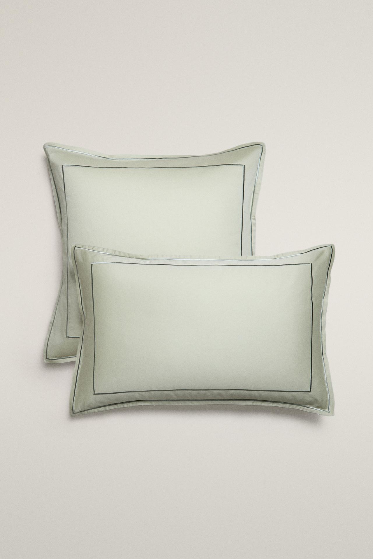 SATEEN PILLOWCASE WITH DOUBLE TRIM — Light green