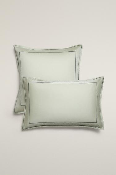 SATEEN PILLOWCASE WITH DOUBLE TRIM - أخضر فاتح الخاص بـ Zara - صورة 0