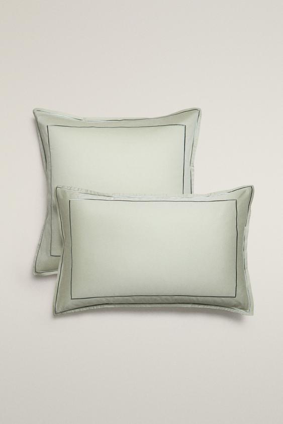 SATEEN PILLOWCASE WITH DOUBLE TRIM - Light green by Zara - Image 0