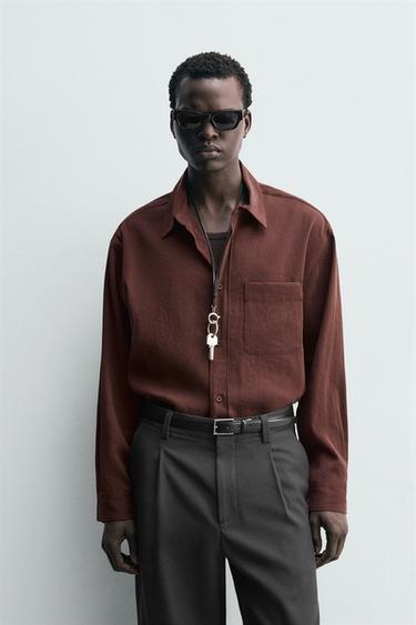 RELAXED FIT FLOWING SHIRT - Burgundy by Zara