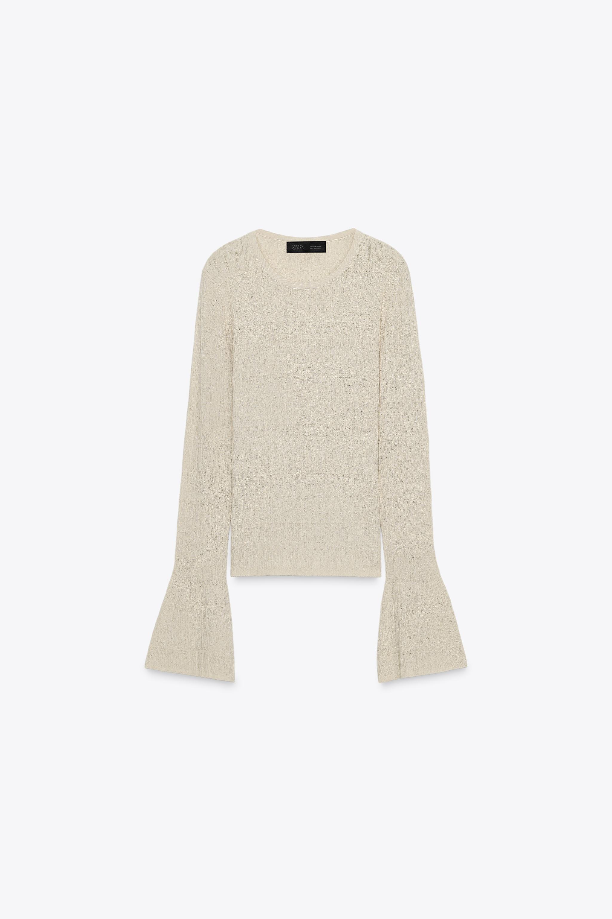 ポワンテル編みベルスリーブニットセーター - ベージュ | ZARA