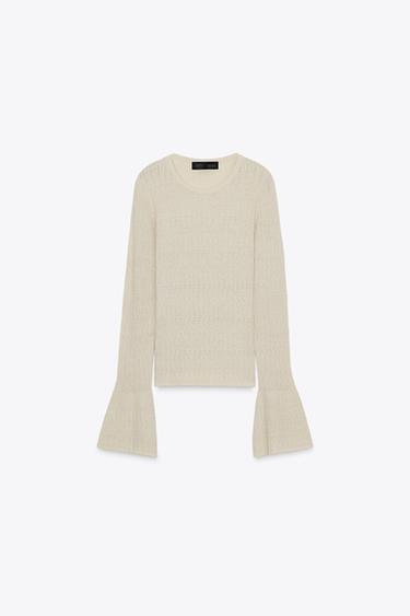 PULL EN MAILLE POINTELLE MANCHES ÉVASÉES - Beige de Zara - Image 5