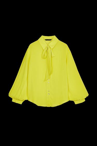 Zara FLOWY BOW SHIRT - Lime green - Image 0
