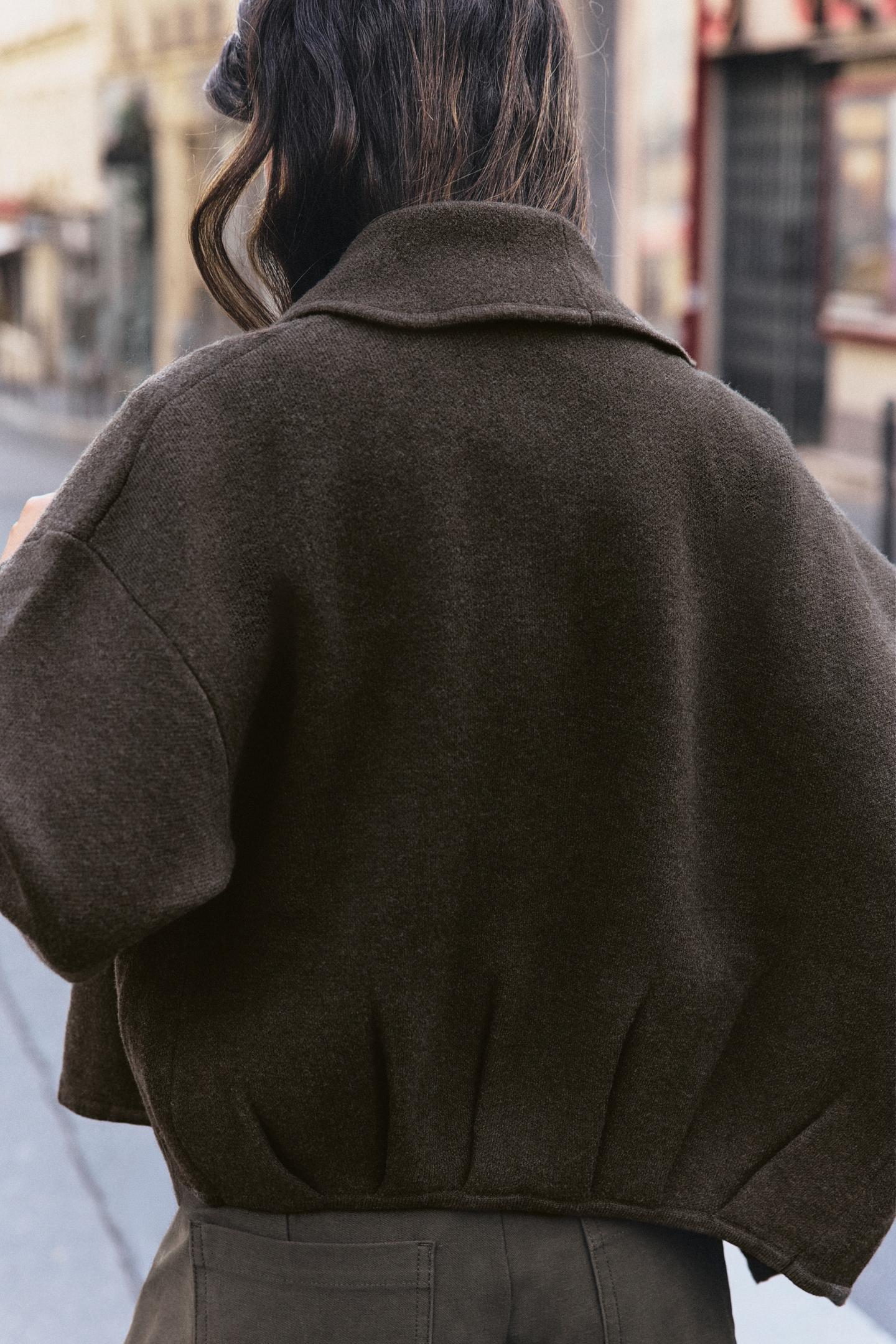 Женская куртка Zara Open-Front Knit, цвет: Тёмный хаки — фото 3