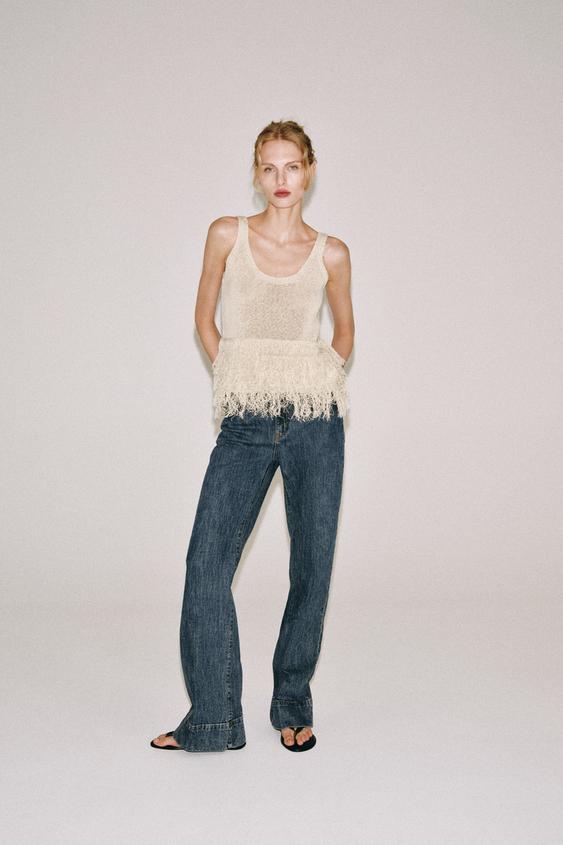 TOP EN MAILLE À FRANGES - Écru de Zara - Image 0
