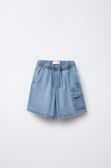 LOOSE DENIM CARGO BERMUDA SHORTS - Light blue by Zara