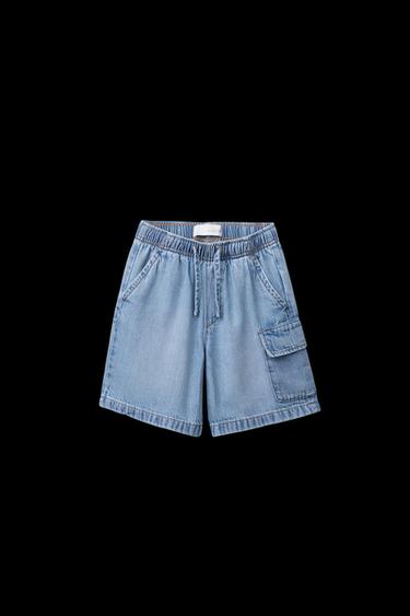 Zara LOOSE DENIM CARGO SHORTS - Light blue - Image 0