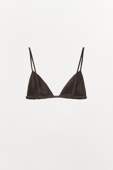 Zara STRIPED LINEN TRIANGLE BRA - 178