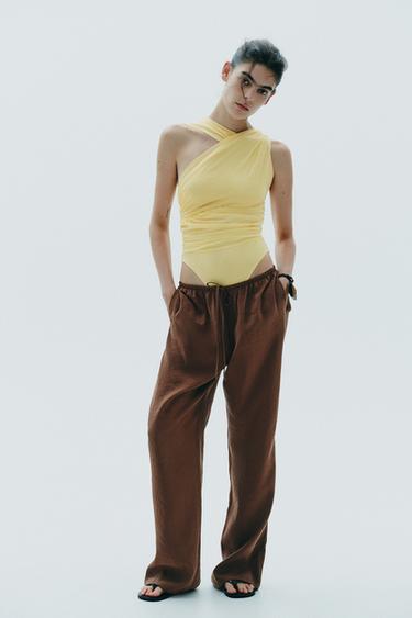 Zara 不對稱垂墜網紗連體衣 - 黃色