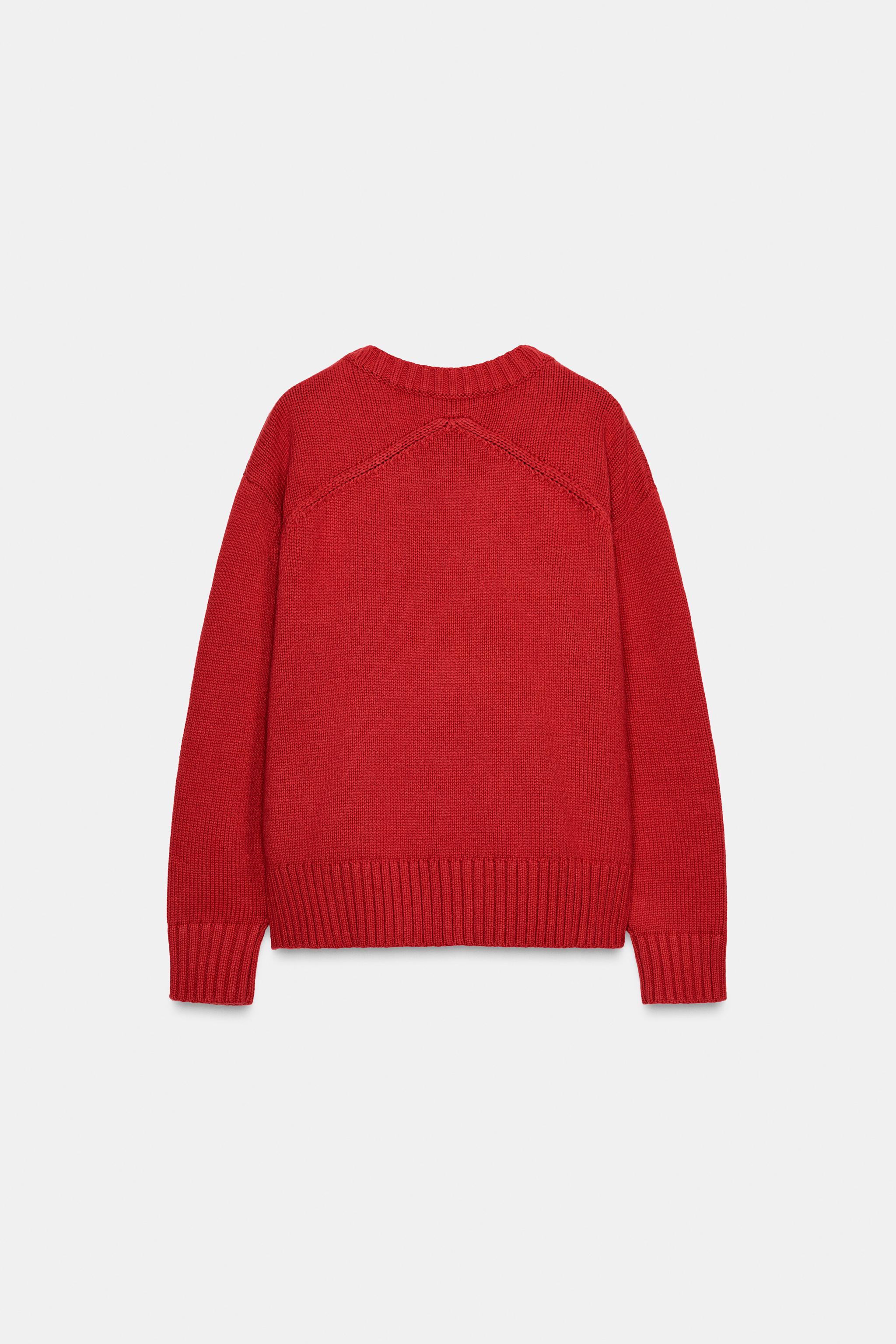 ニット 赤 フィッシャーマン アランニットセーター ウールニットセーター