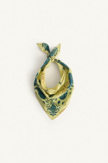 Zara 限量款刺繡印花頭巾 - 酸橙色