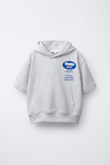 SHORT SLEEVE RAISED SWEATSHIRT - Grey marl by Zara