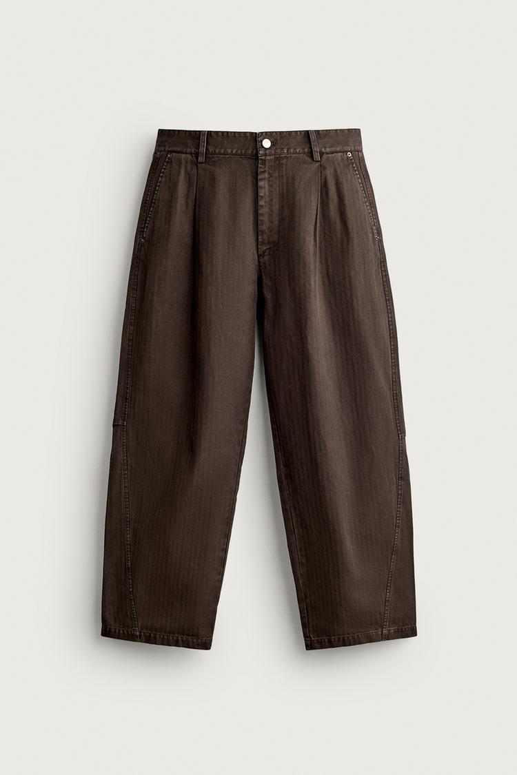 WASHED HERRINGBONE BALLOON  FIT TROUSERS