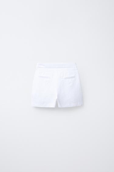 JUPE-SHORT BERMUDA LACET 100 % LIN - Blanc de Zara - Image 1