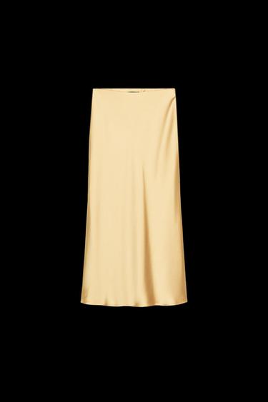 SATIN MIDI SKIRT - Yellow by Zara