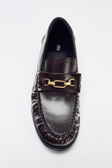 Zara PATENT BUCKLE LOAFERS - Brown