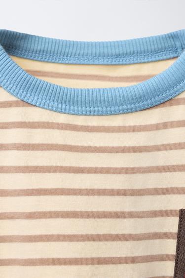 STRIPED T-SHIRT WITH APPLE PATCH - Beige-brown by Zara - Image 2