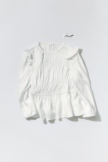 Zara EMBROIDERED FLORAL ROMANTIC SHIRT - Oyster-white