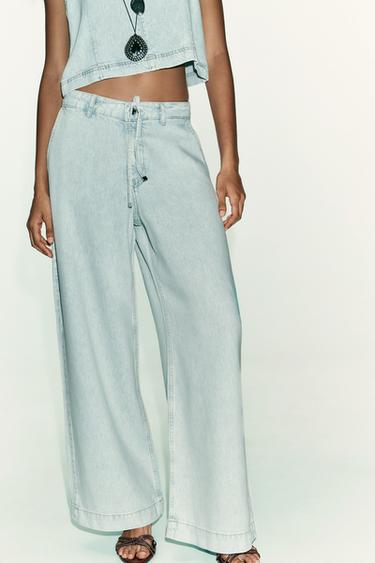 Z1975 WIDE-LEG LACE-UP JEANS - Light blue by Zara - Image 1