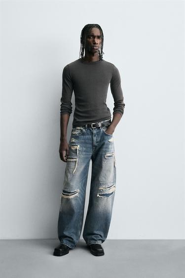 RIPPED BALLOON FIT JEANS - Mid-blue by Zara - Image 0