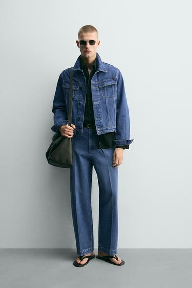 STRAIGHT-LEG DENIM CHINO TROUSERS - Blue by Zara