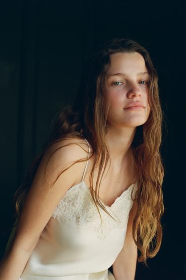 SILK BLEND LACE-TRIMMED CAMISOLE TOP - Ecru by Zara - Image 2