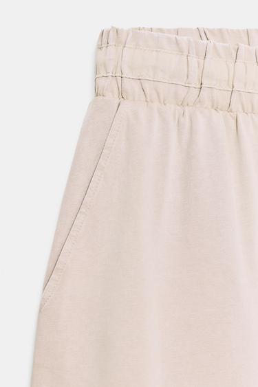 Zara HEAVY COTTON WIDE LEG PANTS - Light mink