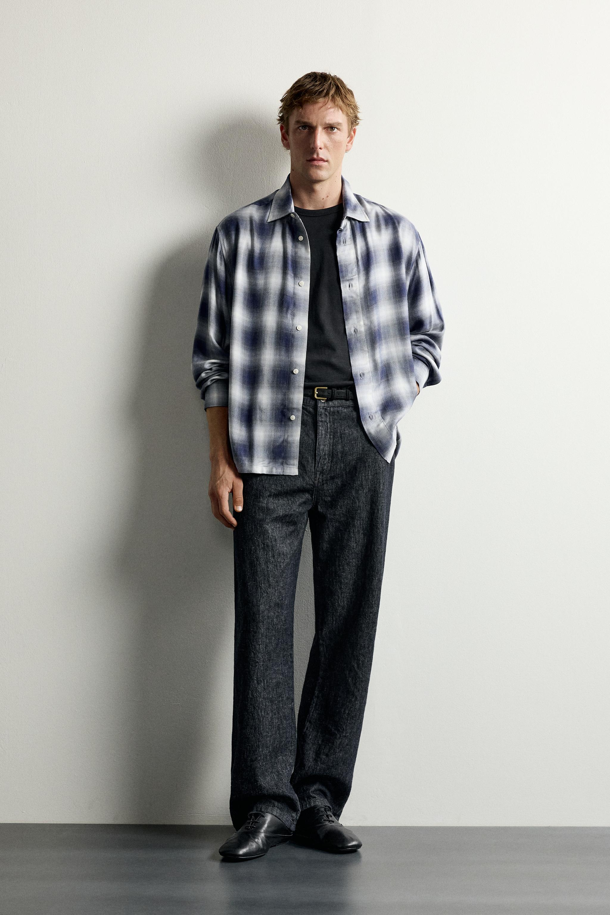 チェック柄フルイドシャツ - ブルー／ブラック | ZARA Japan / 日本
