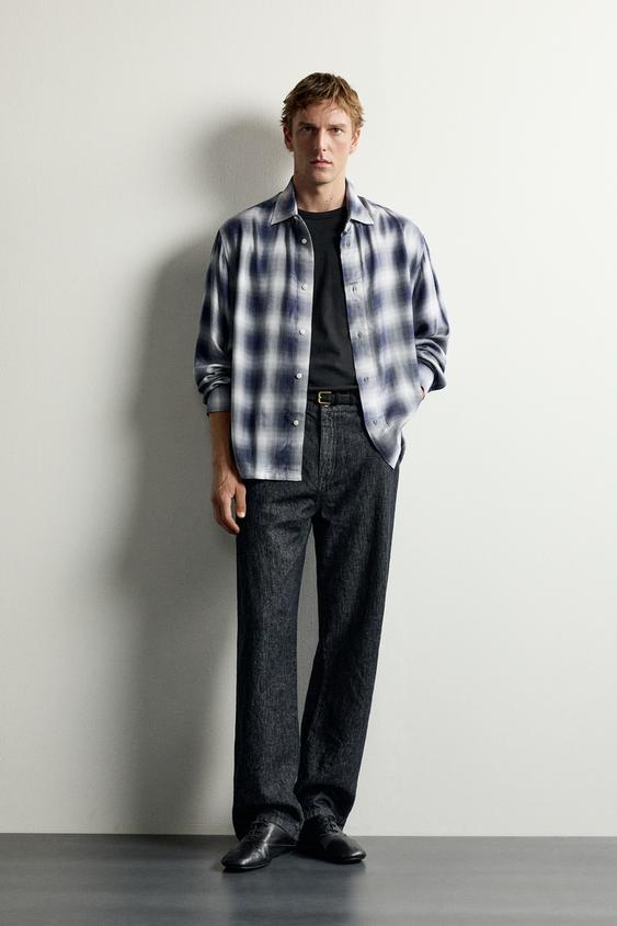 Zara PLAID FLUID SHIRT - Blue / Black - Image 0