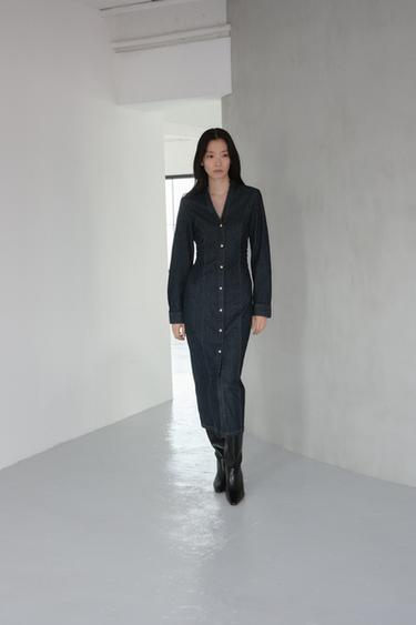 FITTED DENIM MIDI DRESS - Blue by Zara