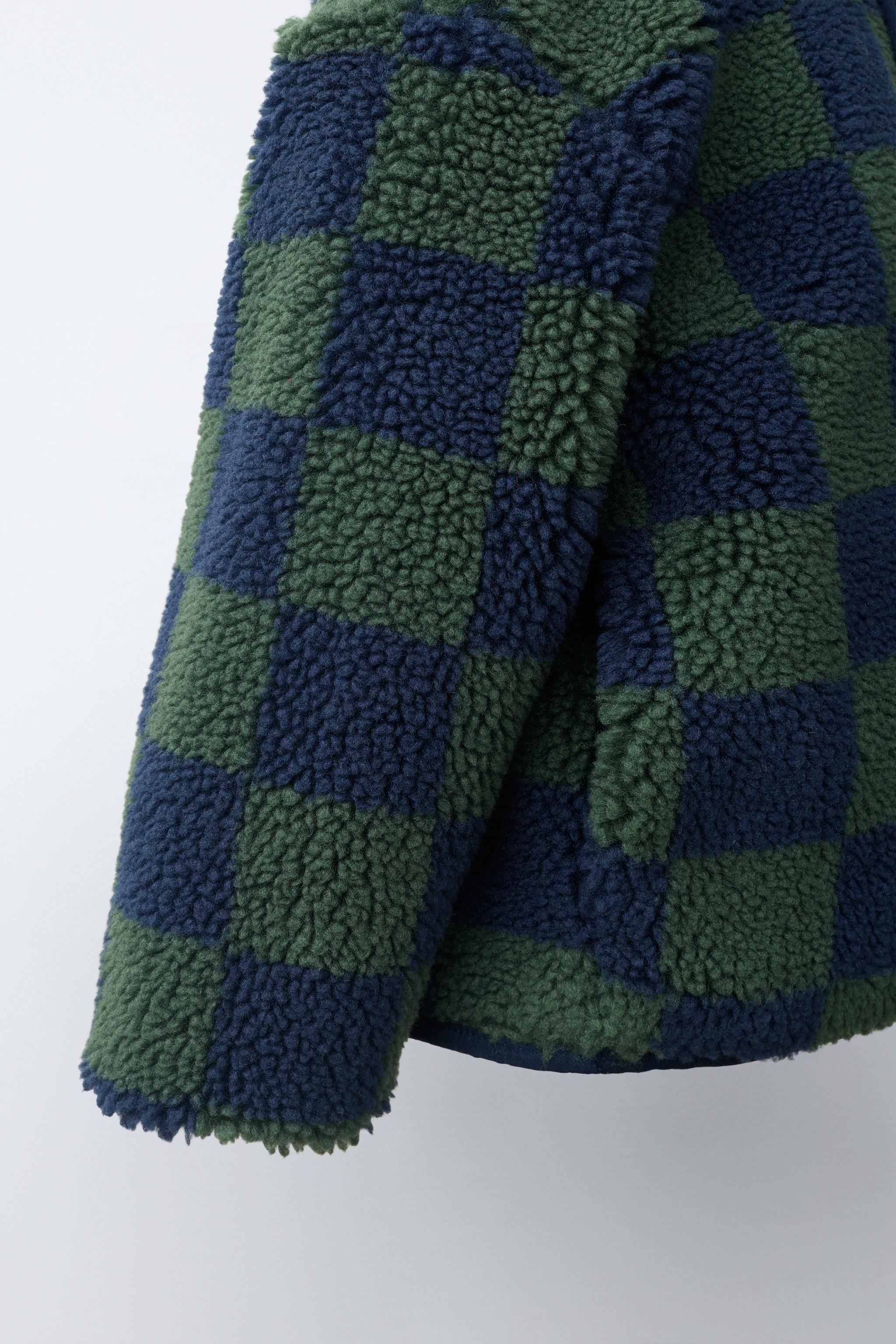 BLOUSON EFFET MOUTON À CARREAUX DAMIER