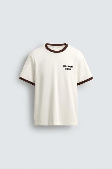 CAMISETA ESTAMPADO CONTRASTE - Blanco roto de Zara