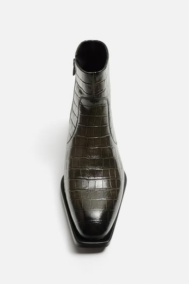 EMBOSSED LEATHER BOOTS - Green by Zara - Image 5
