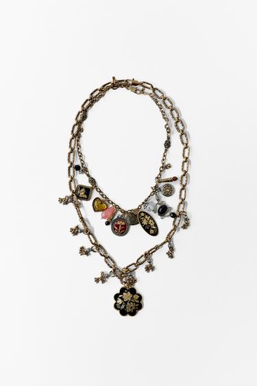 PACK OF 2 CHARM NECKLACES - Aged gold by Zara