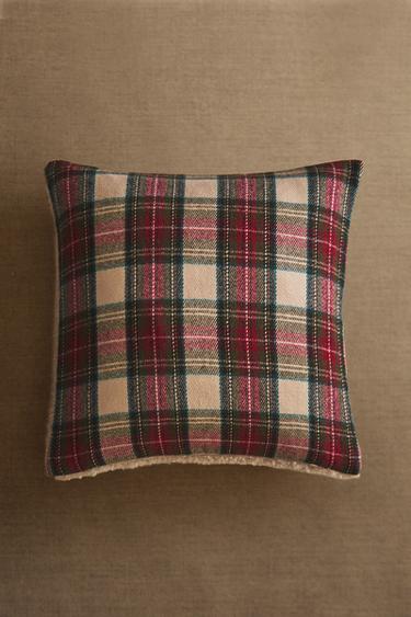 CHRISTMAS TARTAN CUSHION COVER - Ecru / Red by Zara