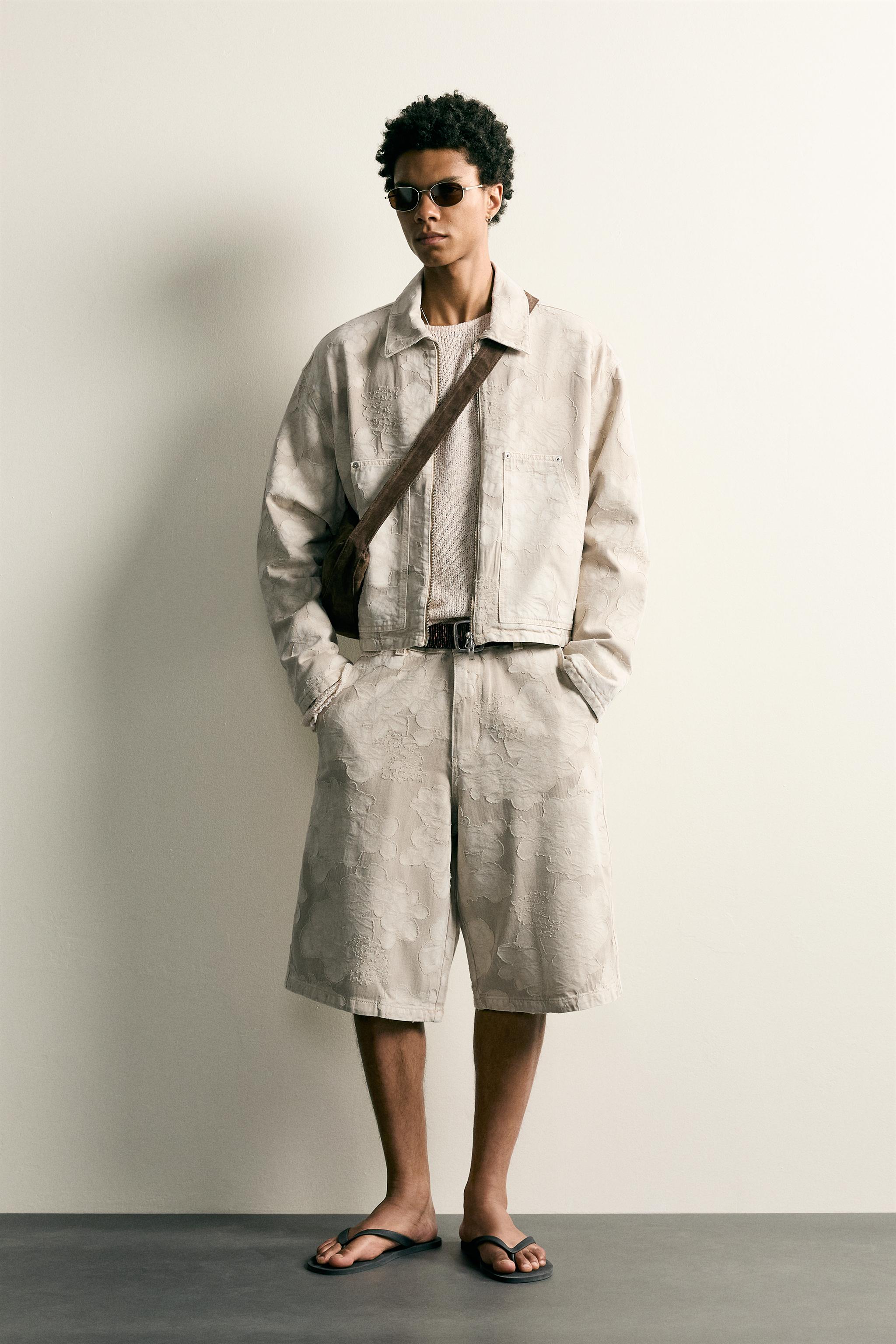 BAGGY FIT FLORAL JACQUARD SHORTS - taupe brown | ZARA United States
