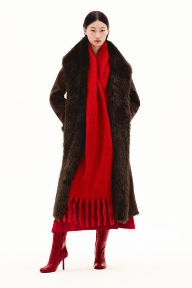 BELTED FAUX FUR COAT ZW COLLECTION - Brown by Zara