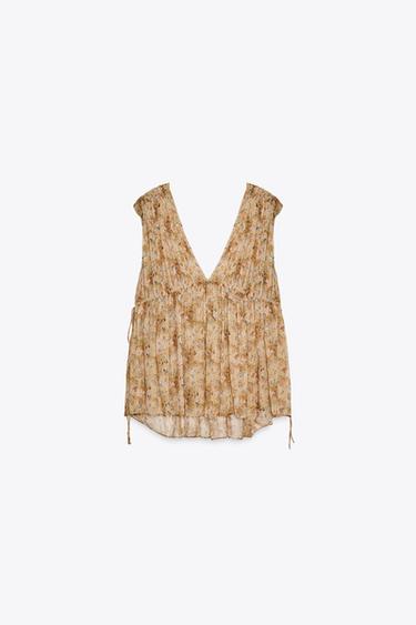 TOP À IMPRIMÉ FLORAL ZW COLLECTION - Beige-marron de Zara - Image 5