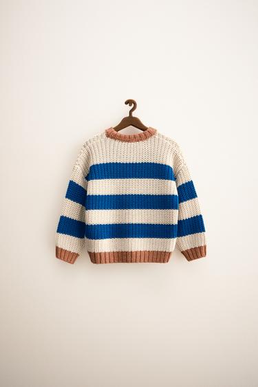 ZARA TIMELESS - STRIPED CHUNKY KNIT SWEATER - dusty blue by Zara - Image 1