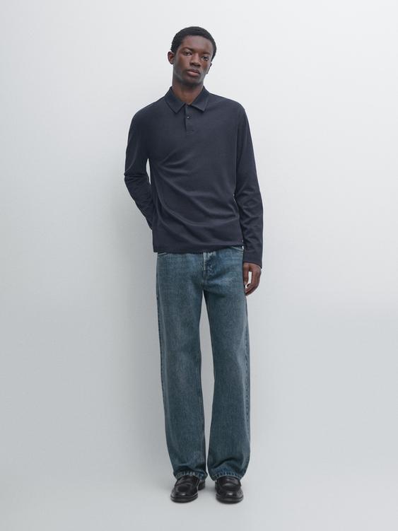 Long sleeve polo shirt with snap button