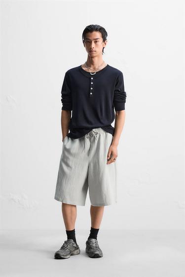QUẦN SHORT BERMUDA WIDE FIT PHA SỢI LYOCELL - Nước đá từ Zara