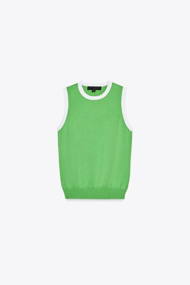 TRICOT TOP ZONDER MOUWEN - Groen van Zara