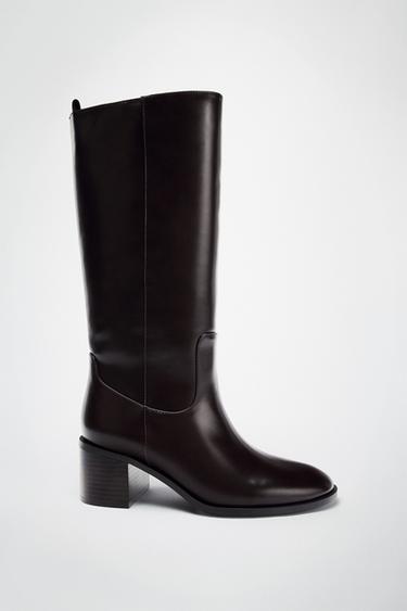 BLOCK HEEL KNEE-HIGH BOOTS - Brown by Zara