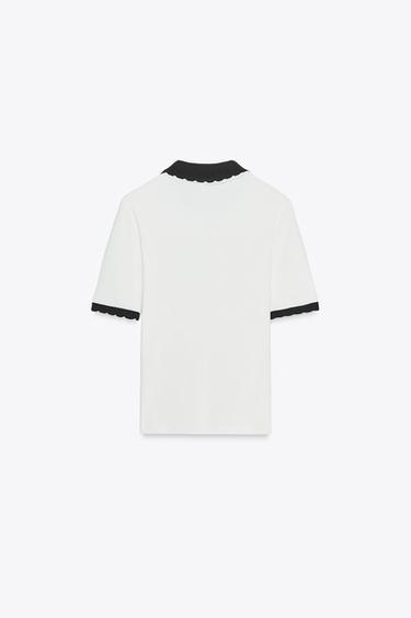 CONTRAST COLLAR T-SHIRT WITH BOW - White by Zara - Image 1