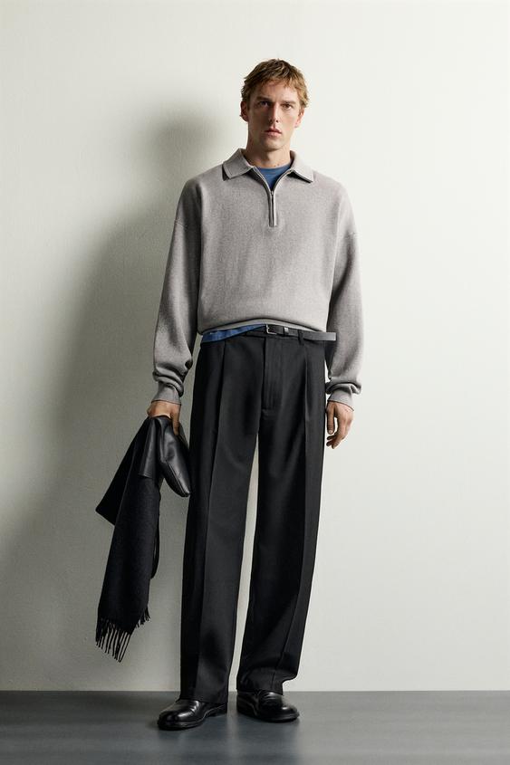 Zara QUARTER-ZIP KNIT POLO - Gray - Image 0