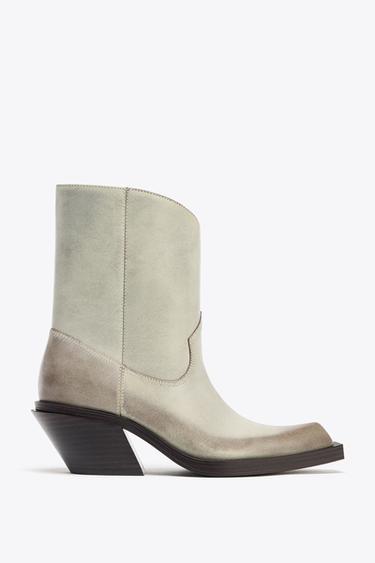 LEATHER COWBOY ANKLE BOOTS - white by Zara