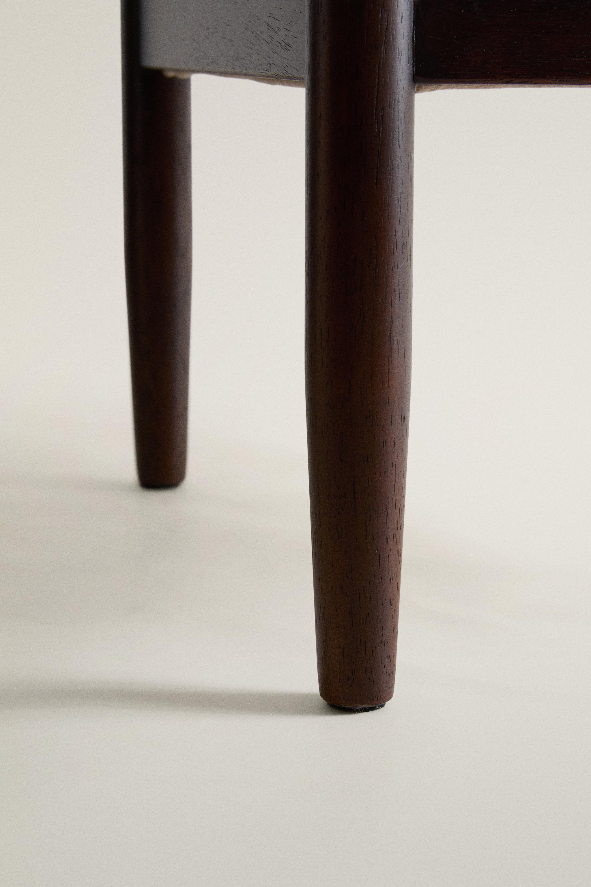 WOOD AND LINEN FOOTREST STOOL