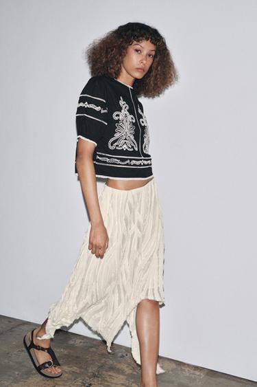 BLOUSE MET CONTRASTBORDUURSEL ZW COLLECTION - Zwart van Zara - Afbeelding 0